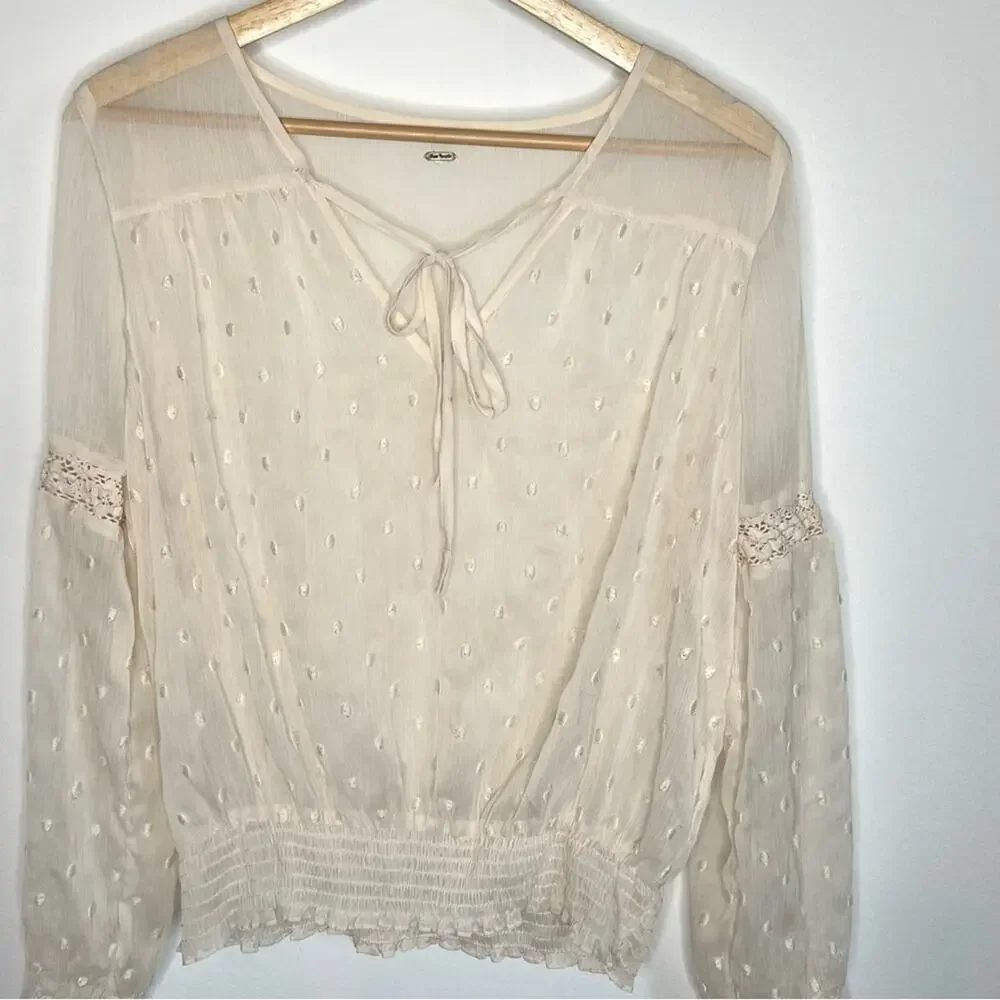 Free People Sheer Dot Blouse Cream